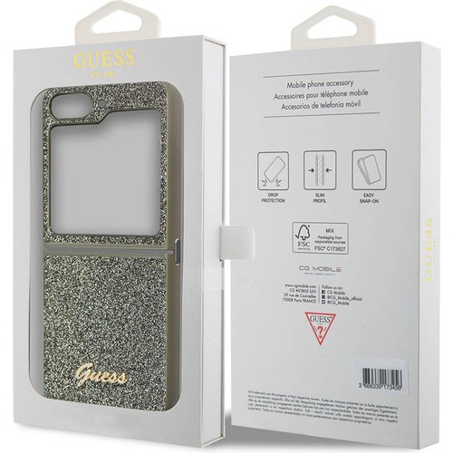 Samsung Galaxy Z Flip 5 Uyumlu Kılıf Guess Orjinal Lisanslı Yazı Logolu Glitter Flakes Kapak