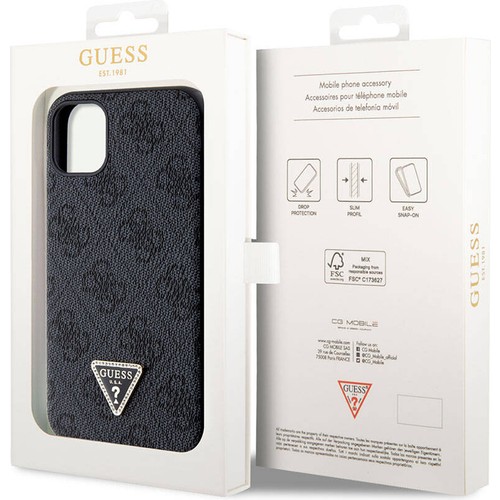 Apple iPhone 11 Uyumlu Kılıf Guess Orjinal Lisanslı PU Deri Taşlı Üçgen Logo 4G Desenli Kapak