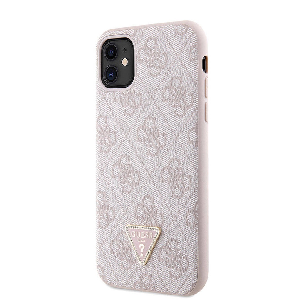 Apple iPhone 11 Uyumlu Kılıf Guess Orjinal Lisanslı PU Deri Taşlı Üçgen Logo 4G Desenli Kapak