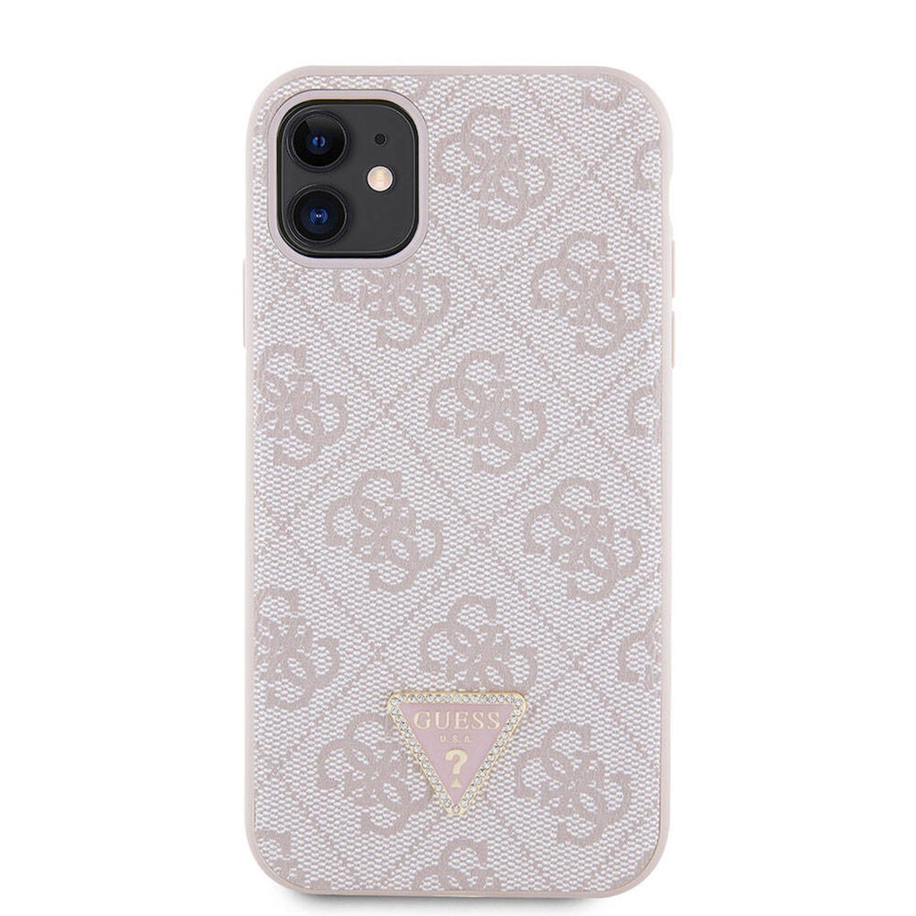 Apple iPhone 11 Uyumlu Kılıf Guess Orjinal Lisanslı PU Deri Taşlı Üçgen Logo 4G Desenli Kapak