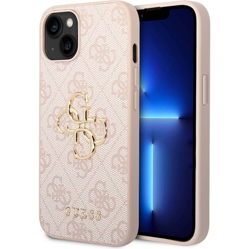 Apple iPhone 15 Uyumlu Kılıf Guess Orjinal Lisanslı PU Deri Yazı ve 4G Metal Logolu Desenli Kapak