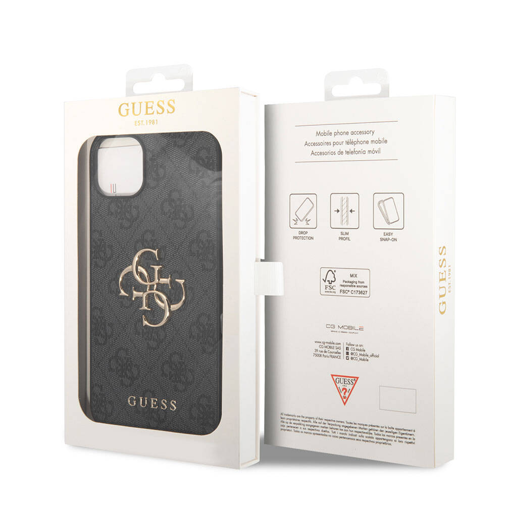 Apple iPhone 15 Plus Uyumlu Kılıf Guess Orjinal Lisanslı PU Deri Yazı ve 4G Metal Logolu Desenli Kapak - 6