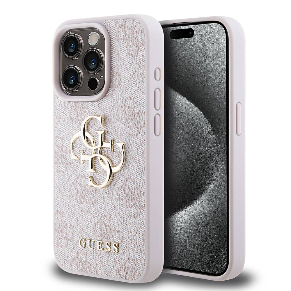 Apple iPhone 15 Pro Uyumlu Kılıf Guess Orjinal Lisanslı PU Deri Yazı ve 4G Metal Logolu Desenli Kapak - 13