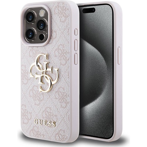 Apple iPhone 15 Pro Uyumlu Kılıf Guess Orjinal Lisanslı PU Deri Yazı ve 4G Metal Logolu Desenli Kapak