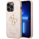 Apple iPhone 15 Pro Max Uyumlu Kılıf Guess Orjinal Lisanslı PU Deri Yazı ve 4G Metal Logolu Desenli Kapak