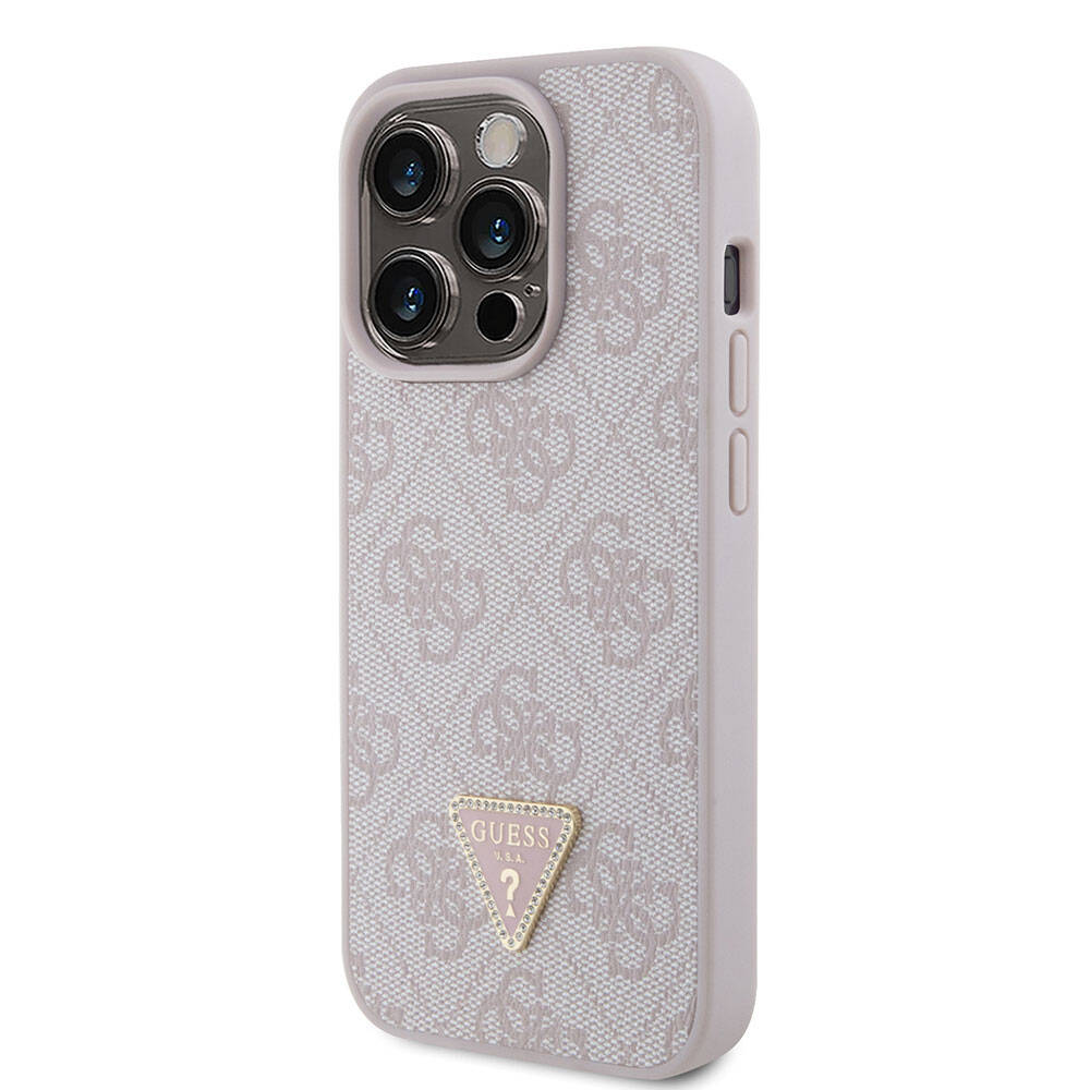 Apple iPhone 15 Pro Uyumlu Kılıf Guess Orjinal Lisanslı PU Deri Taşlı Üçgen Logo 4G Desenli Strass Kapak - 1