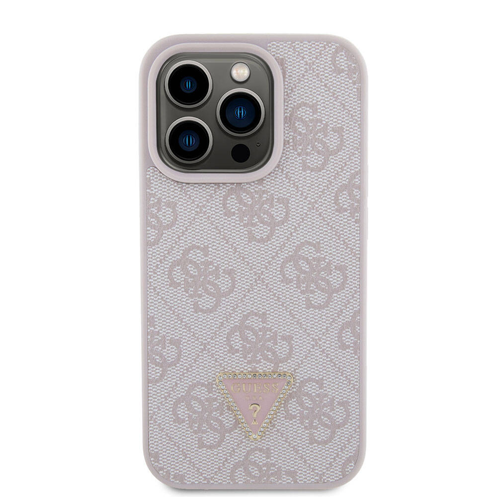 Apple iPhone 15 Pro Uyumlu Kılıf Guess Orjinal Lisanslı PU Deri Taşlı Üçgen Logo 4G Desenli Strass Kapak - 2