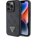 Apple iPhone 15 Pro Uyumlu Kılıf Guess Orjinal Lisanslı PU Deri Taşlı Üçgen Logo 4G Desenli Strass Kapak