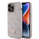 Apple iPhone 15 Pro Max Uyumlu Kılıf Guess Orjinal Lisanslı PU Deri Taşlı Üçgen Logo 4G Desenli Strass Kapak