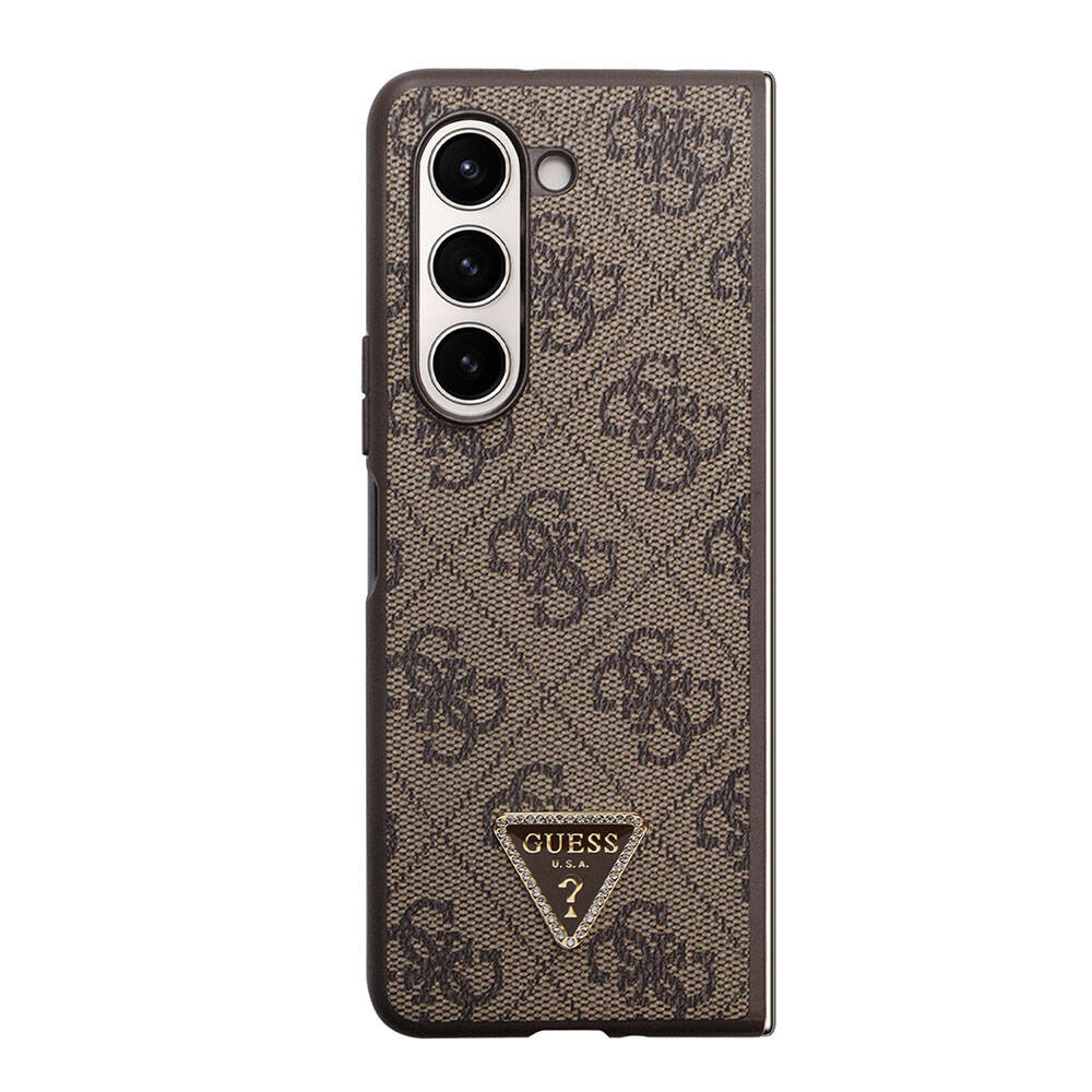 Samsung Galaxy Z Fold 5 Uyumlu Kılıf Guess Orjinal Lisanslı PU Deri Taşlı Üçgen Logo 4G Desenli Strass Kapak - 1