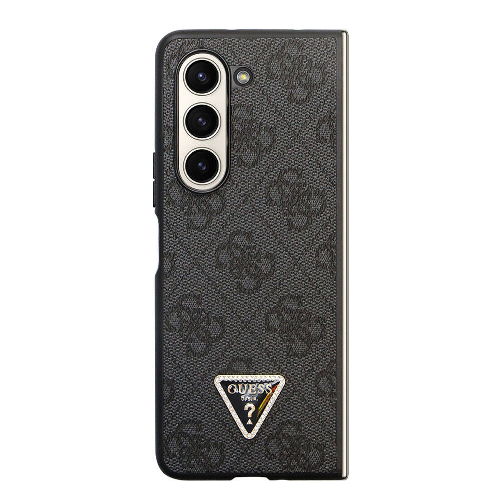 Samsung Galaxy Z Fold 5 Uyumlu Kılıf Guess Orjinal Lisanslı PU Deri Taşlı Üçgen Logo 4G Desenli Strass Kapak - 7