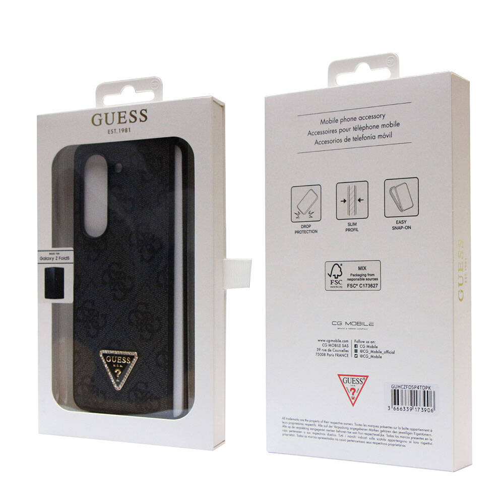 Samsung Galaxy Z Fold 5 Uyumlu Kılıf Guess Orjinal Lisanslı PU Deri Taşlı Üçgen Logo 4G Desenli Strass Kapak - 11