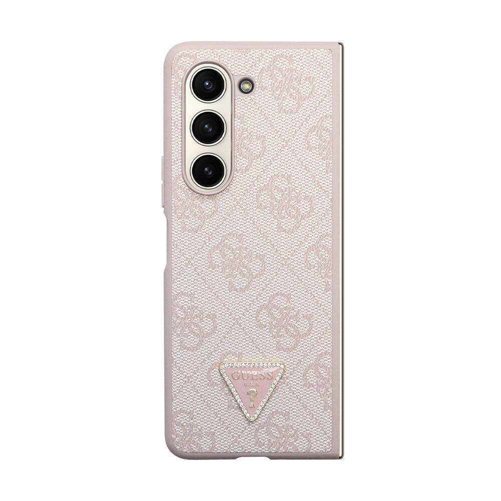 Samsung Galaxy Z Fold 5 Uyumlu Kılıf Guess Orjinal Lisanslı PU Deri Taşlı Üçgen Logo 4G Desenli Strass Kapak - 13