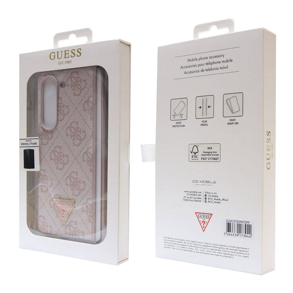 Samsung Galaxy Z Fold 5 Uyumlu Kılıf Guess Orjinal Lisanslı PU Deri Taşlı Üçgen Logo 4G Desenli Strass Kapak - 17