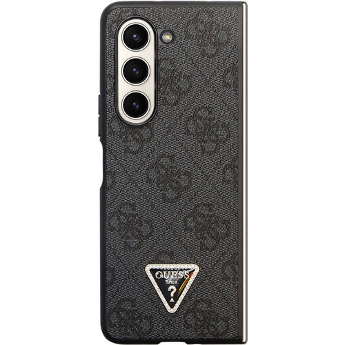 Samsung Galaxy Z Fold 5 Uyumlu Kılıf Guess Orjinal Lisanslı PU Deri Taşlı Üçgen Logo 4G Desenli Strass Kapak