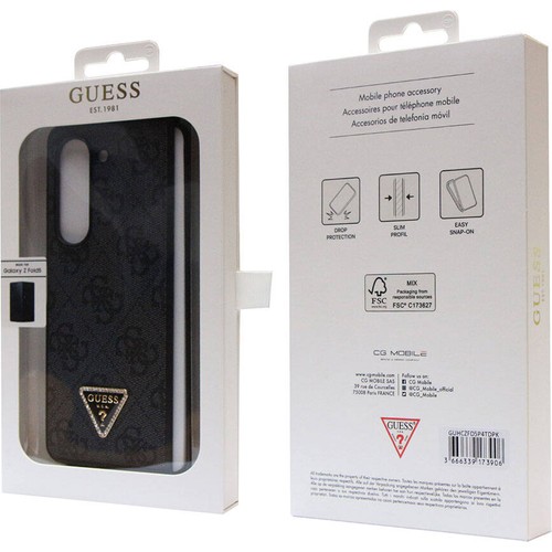 Samsung Galaxy Z Fold 5 Uyumlu Kılıf Guess Orjinal Lisanslı PU Deri Taşlı Üçgen Logo 4G Desenli Strass Kapak