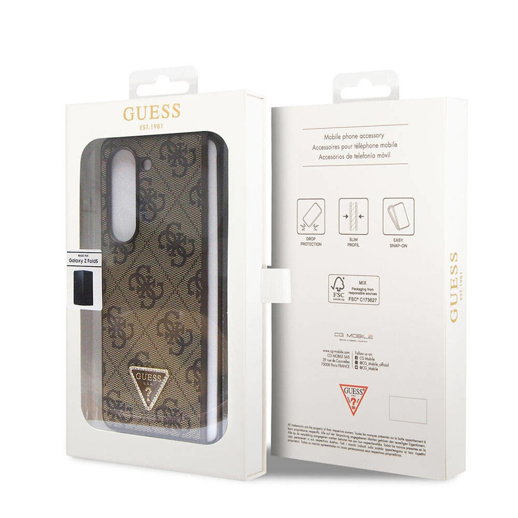 Samsung Galaxy Z Fold 5 Uyumlu Kılıf Guess Orjinal Lisanslı PU Deri Taşlı Üçgen Logo 4G Desenli Strass Kapak