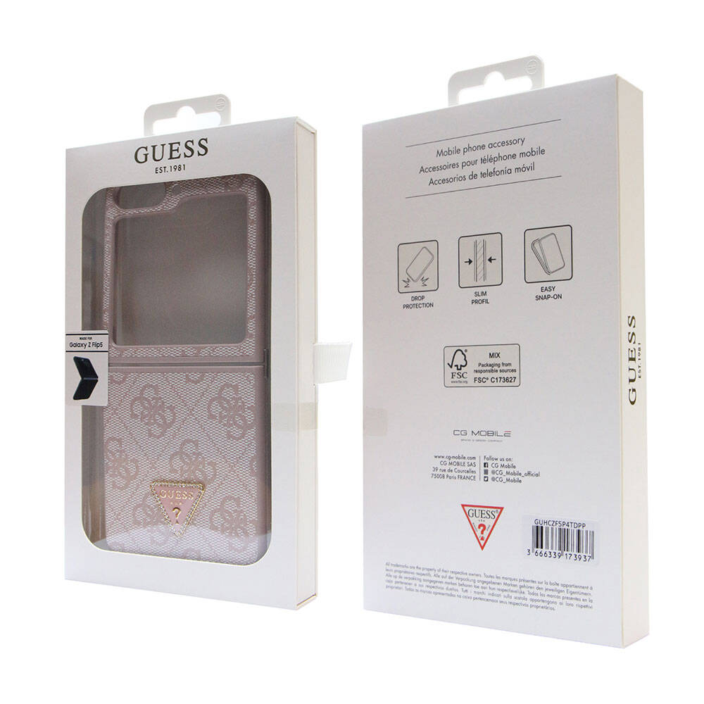 Samsung Galaxy Z Flip 5 Uyumlu Kılıf Guess Orjinal Lisanslı PU Deri Taşlı Üçgen Logo 4G Desenli Strass Kapak - 6