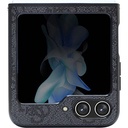 Samsung Galaxy Z Flip 5 Uyumlu Kılıf Guess Orjinal Lisanslı PU Deri Taşlı Üçgen Logo 4G Desenli Strass Kapak