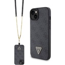 Apple iPhone 15 Uyumlu Kılıf Guess Orjinal Lisanslı PU Deri Askılı Taşlı Üçgen Logo 4G Desenli Strass Crossbody Kapak