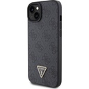 Apple iPhone 15 Uyumlu Kılıf Guess Orjinal Lisanslı PU Deri Askılı Taşlı Üçgen Logo 4G Desenli Strass Crossbody Kapak