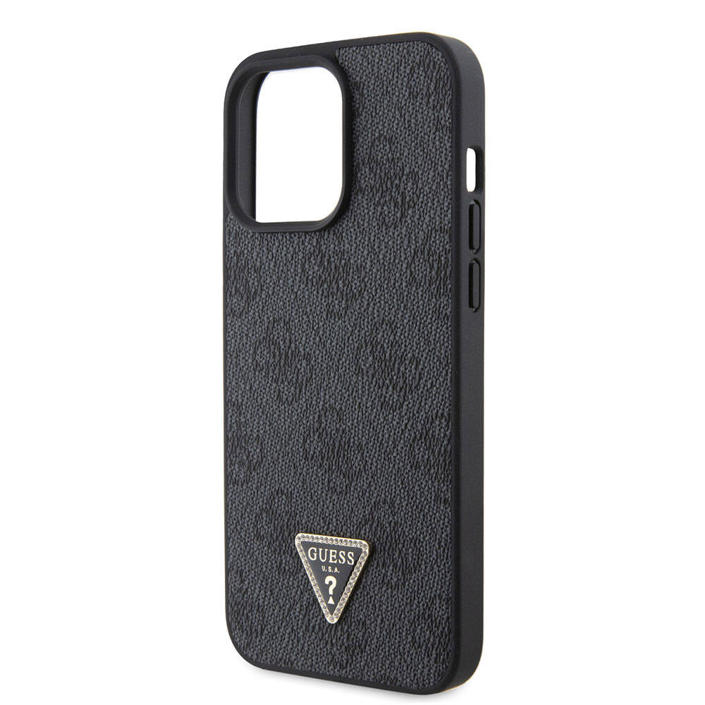 Apple iPhone 15 Pro Max Uyumlu Kılıf Guess Orjinal Lisanslı PU Deri Askılı Taşlı Üçgen Logo 4G Desenli Strass Crossbody Kapak - 4