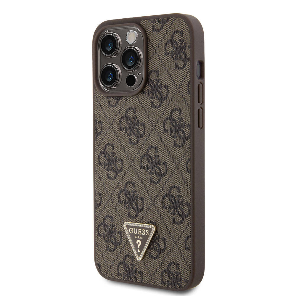 Apple iPhone 15 Pro Max Uyumlu Kılıf Guess Orjinal Lisanslı PU Deri Askılı Taşlı Üçgen Logo 4G Desenli Strass Crossbody Kapak - 9