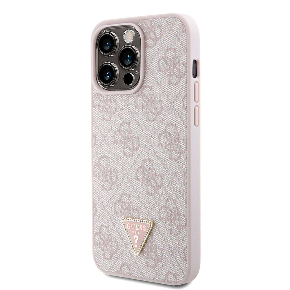 Apple iPhone 15 Pro Max Uyumlu Kılıf Guess Orjinal Lisanslı PU Deri Askılı Taşlı Üçgen Logo 4G Desenli Strass Crossbody Kapak - 17
