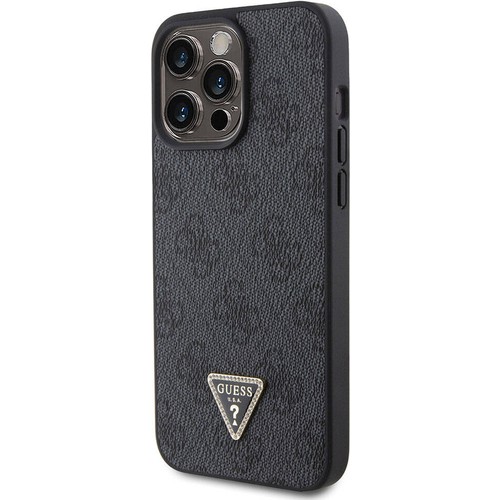 Apple iPhone 15 Pro Max Uyumlu Kılıf Guess Orjinal Lisanslı PU Deri Askılı Taşlı Üçgen Logo 4G Desenli Strass Crossbody Kapak