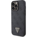 Apple iPhone 15 Pro Max Uyumlu Kılıf Guess Orjinal Lisanslı PU Deri Askılı Taşlı Üçgen Logo 4G Desenli Strass Crossbody Kapak