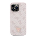 Apple iPhone 15 Pro Max Uyumlu Kılıf Guess Orjinal Lisanslı PU Deri Askılı Taşlı Üçgen Logo 4G Desenli Strass Crossbody Kapak