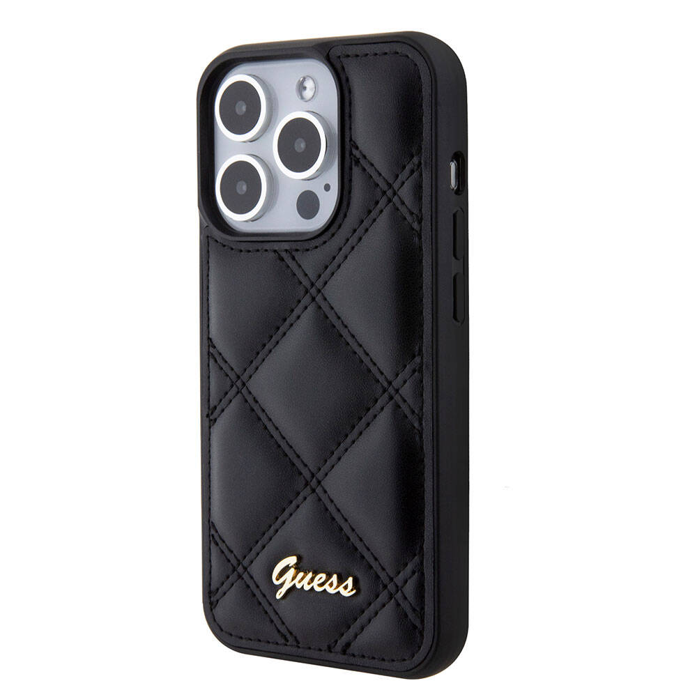 Apple iPhone 15 Pro Uyumlu Kılıf Guess Orjinal Lisanslı PU Deri Metal Yazı Logolu Kapitone Kapak - 8