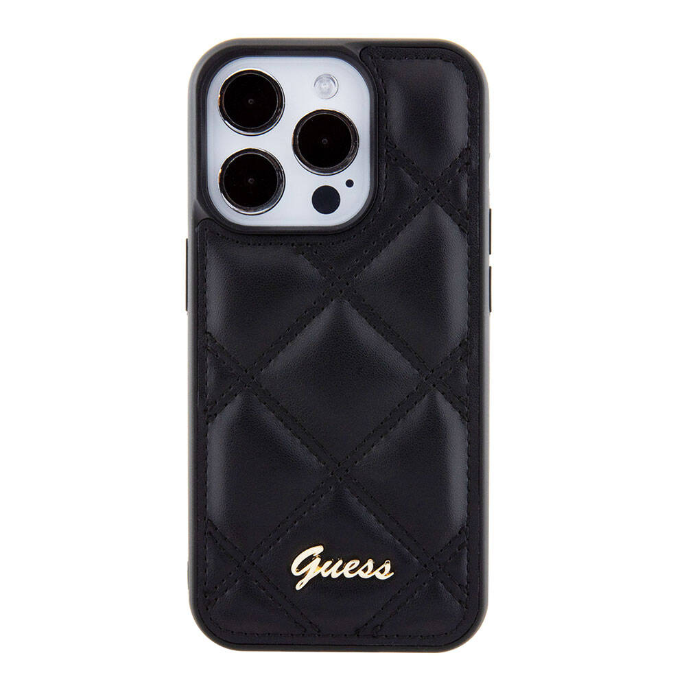 Apple iPhone 15 Pro Uyumlu Kılıf Guess Orjinal Lisanslı PU Deri Metal Yazı Logolu Kapitone Kapak - 9