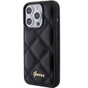 Apple iPhone 15 Pro Uyumlu Kılıf Guess Orjinal Lisanslı PU Deri Metal Yazı Logolu Kapitone Kapak
