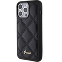 Apple iPhone 15 Pro Max Uyumlu Kılıf Guess Orjinal Lisanslı PU Deri Metal Yazı Logolu Kapitone Kapak