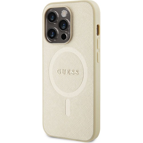 Apple iPhone 15 Pro Uyumlu Kılıf Guess Orjinal Lisanslı Magsafe Şarj Özellikli Yazı Logolu Saffiano Kapak