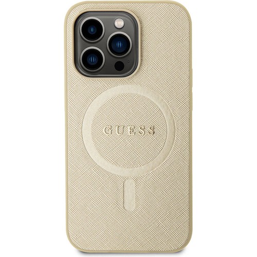 Apple iPhone 15 Pro Uyumlu Kılıf Guess Orjinal Lisanslı Magsafe Şarj Özellikli Yazı Logolu Saffiano Kapak