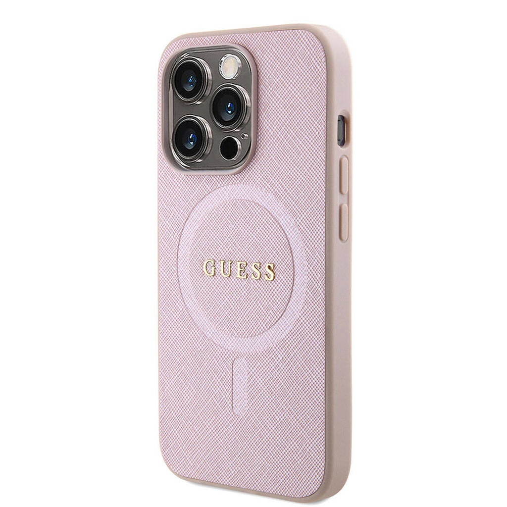 Apple iPhone 15 Pro Uyumlu Kılıf Guess Orjinal Lisanslı Magsafe Şarj Özellikli Yazı Logolu Saffiano Kapak