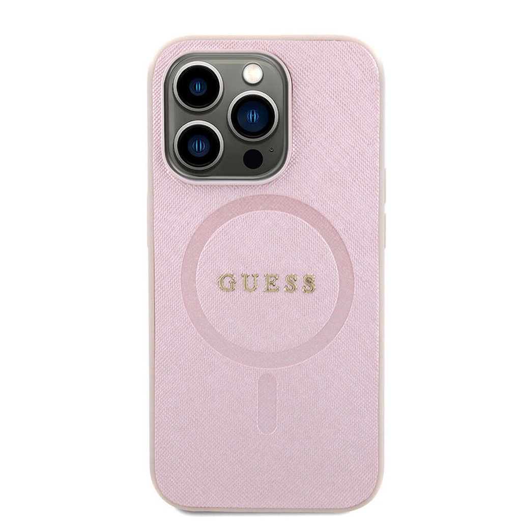 Apple iPhone 15 Pro Uyumlu Kılıf Guess Orjinal Lisanslı Magsafe Şarj Özellikli Yazı Logolu Saffiano Kapak