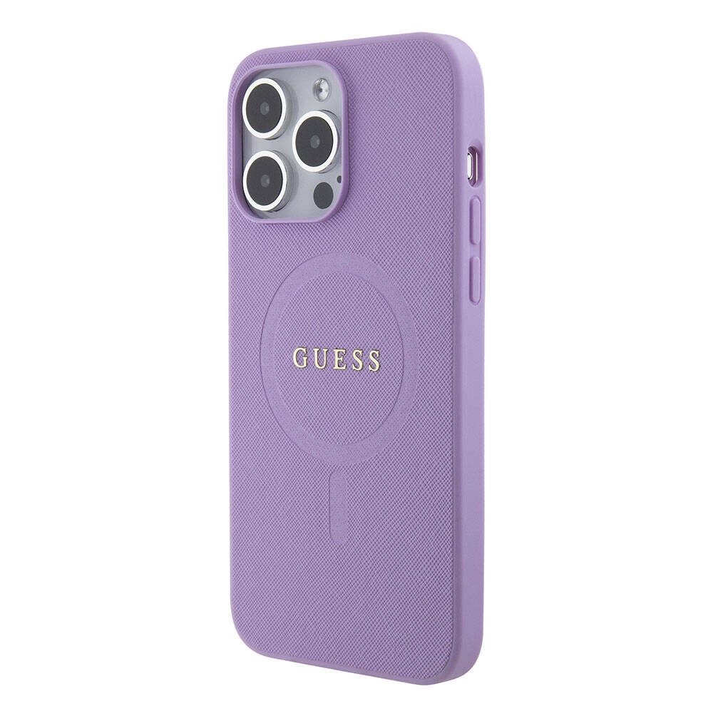 Apple iPhone 15 Pro Max Uyumlu Kılıf Guess Orjinal Lisanslı Magsafe Şarj Özellikli Yazı Logolu Saffiano Kapak - 1