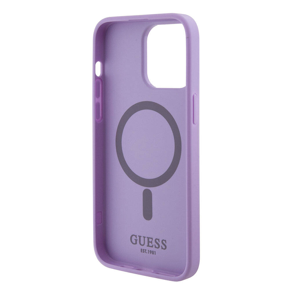 Apple iPhone 15 Pro Max Uyumlu Kılıf Guess Orjinal Lisanslı Magsafe Şarj Özellikli Yazı Logolu Saffiano Kapak - 5