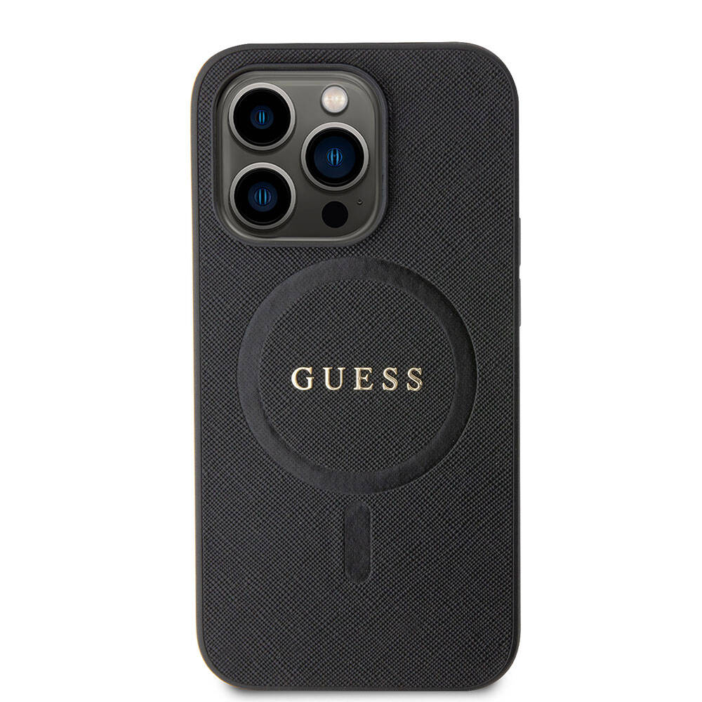 Apple iPhone 15 Pro Max Uyumlu Kılıf Guess Orjinal Lisanslı Magsafe Şarj Özellikli Yazı Logolu Saffiano Kapak - 9