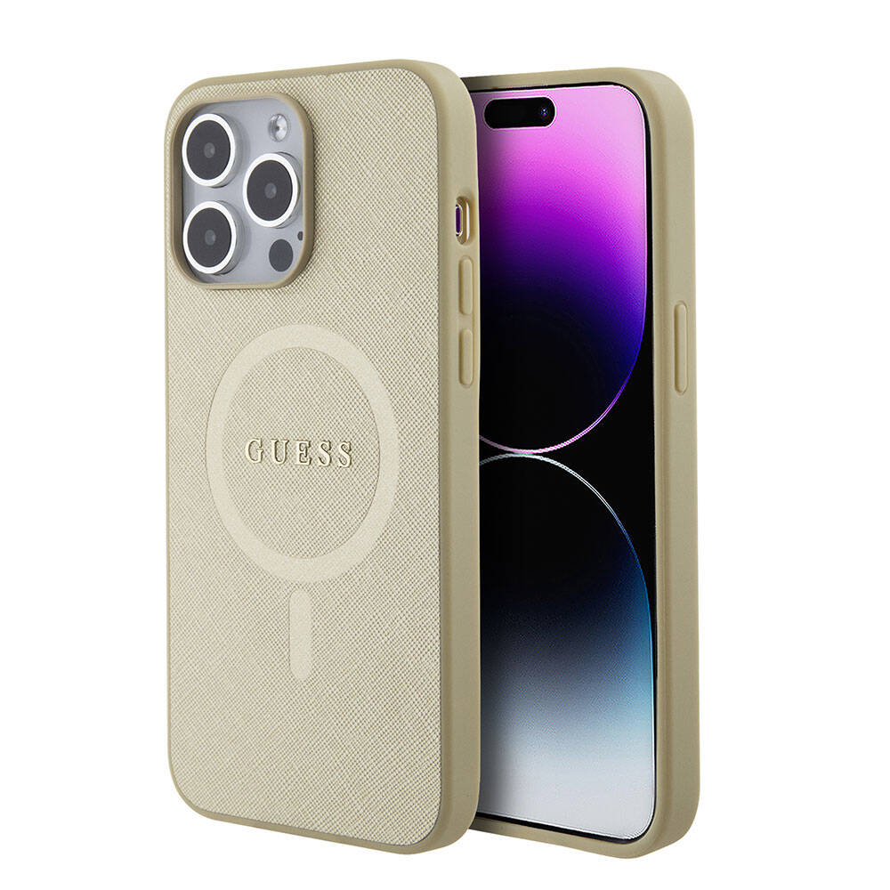 Apple iPhone 15 Pro Max Uyumlu Kılıf Guess Orjinal Lisanslı Magsafe Şarj Özellikli Yazı Logolu Saffiano Kapak - 14