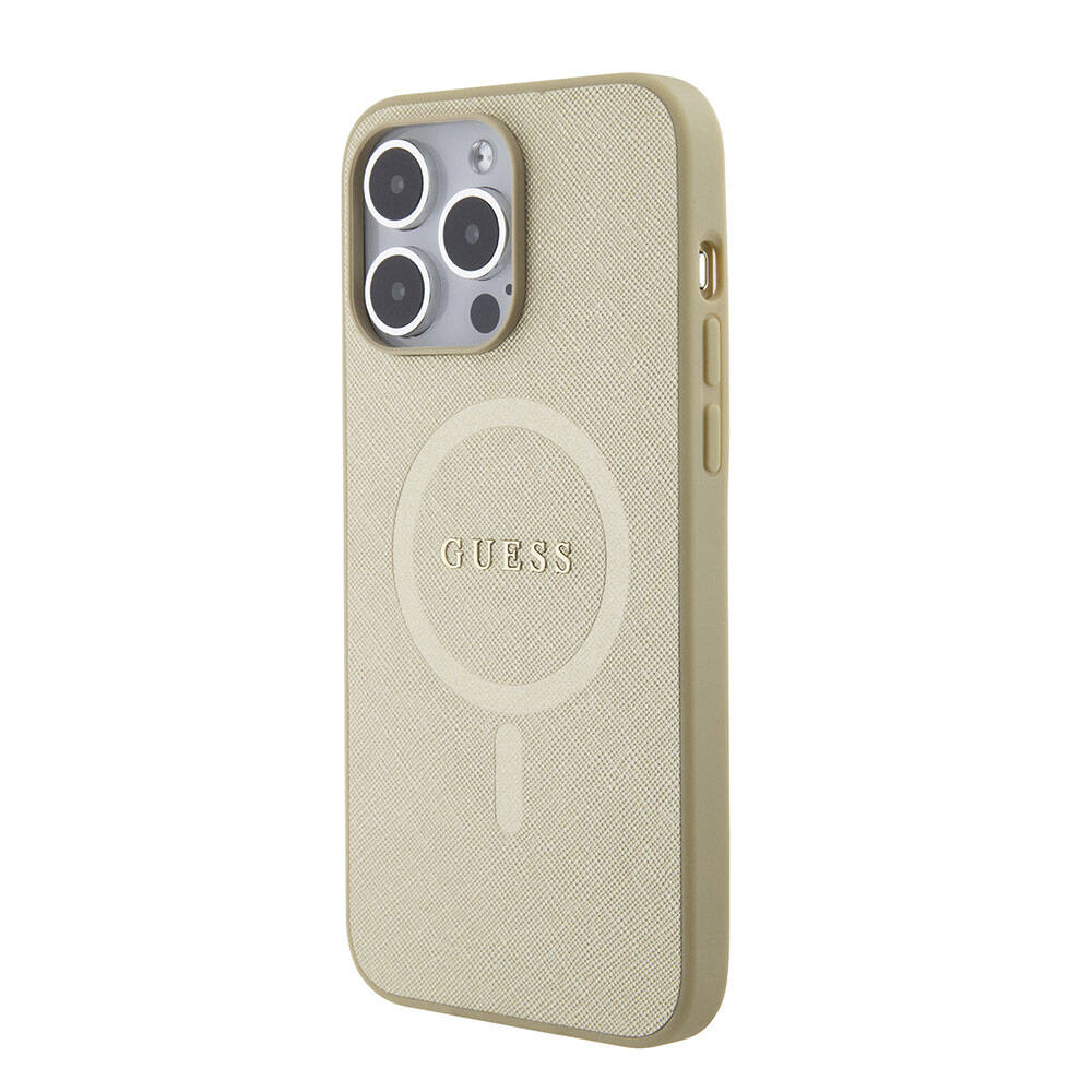 Apple iPhone 15 Pro Max Uyumlu Kılıf Guess Orjinal Lisanslı Magsafe Şarj Özellikli Yazı Logolu Saffiano Kapak - 15