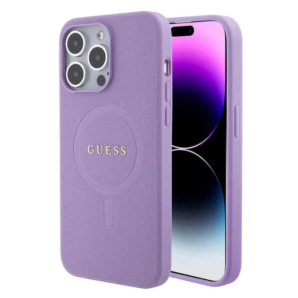 Apple iPhone 15 Pro Max Uyumlu Kılıf Guess Orjinal Lisanslı Magsafe Şarj Özellikli Yazı Logolu Saffiano Kapak