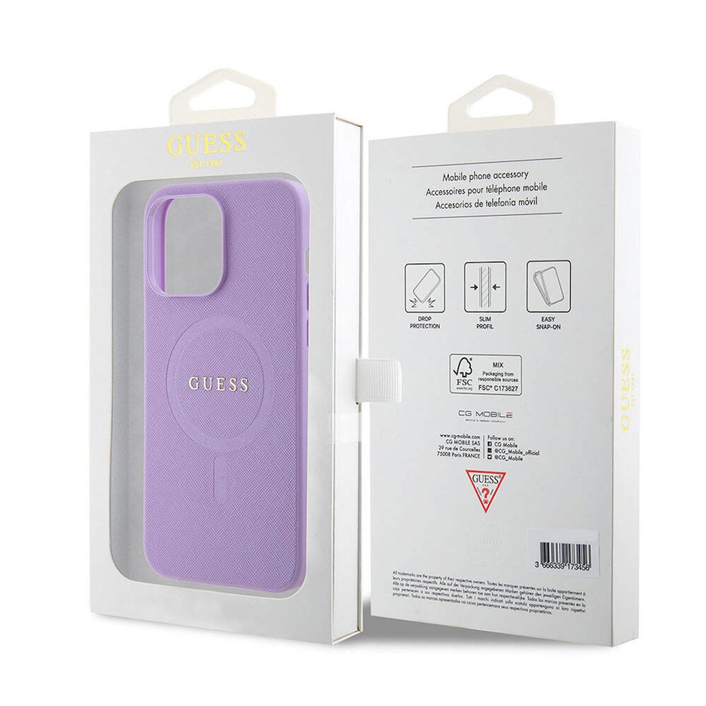 Apple iPhone 15 Pro Max Uyumlu Kılıf Guess Orjinal Lisanslı Magsafe Şarj Özellikli Yazı Logolu Saffiano Kapak