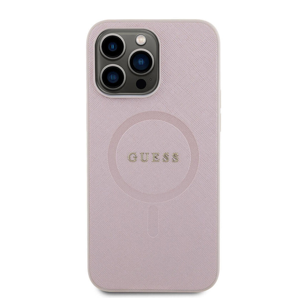 Apple iPhone 15 Pro Max Uyumlu Kılıf Guess Orjinal Lisanslı Magsafe Şarj Özellikli Yazı Logolu Saffiano Kapak