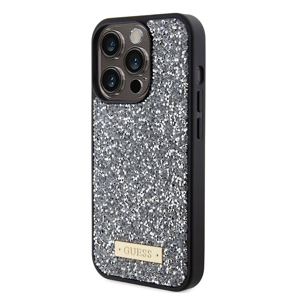 Apple iPhone 15 Pro Uyumlu Kılıf Guess Orjinal Lisanslı Taşlı Arka Yüzey Metal Yazı Logolu Kapak - 1