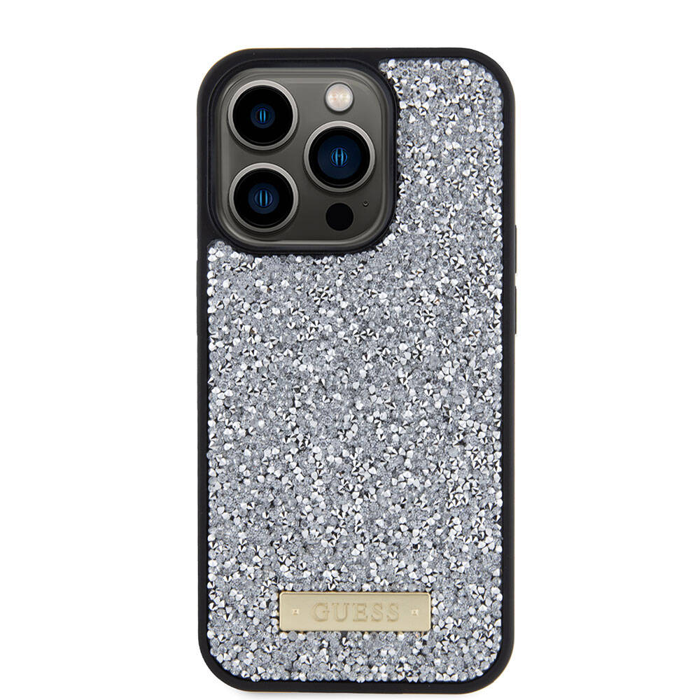 Apple iPhone 15 Pro Uyumlu Kılıf Guess Orjinal Lisanslı Taşlı Arka Yüzey Metal Yazı Logolu Kapak - 2