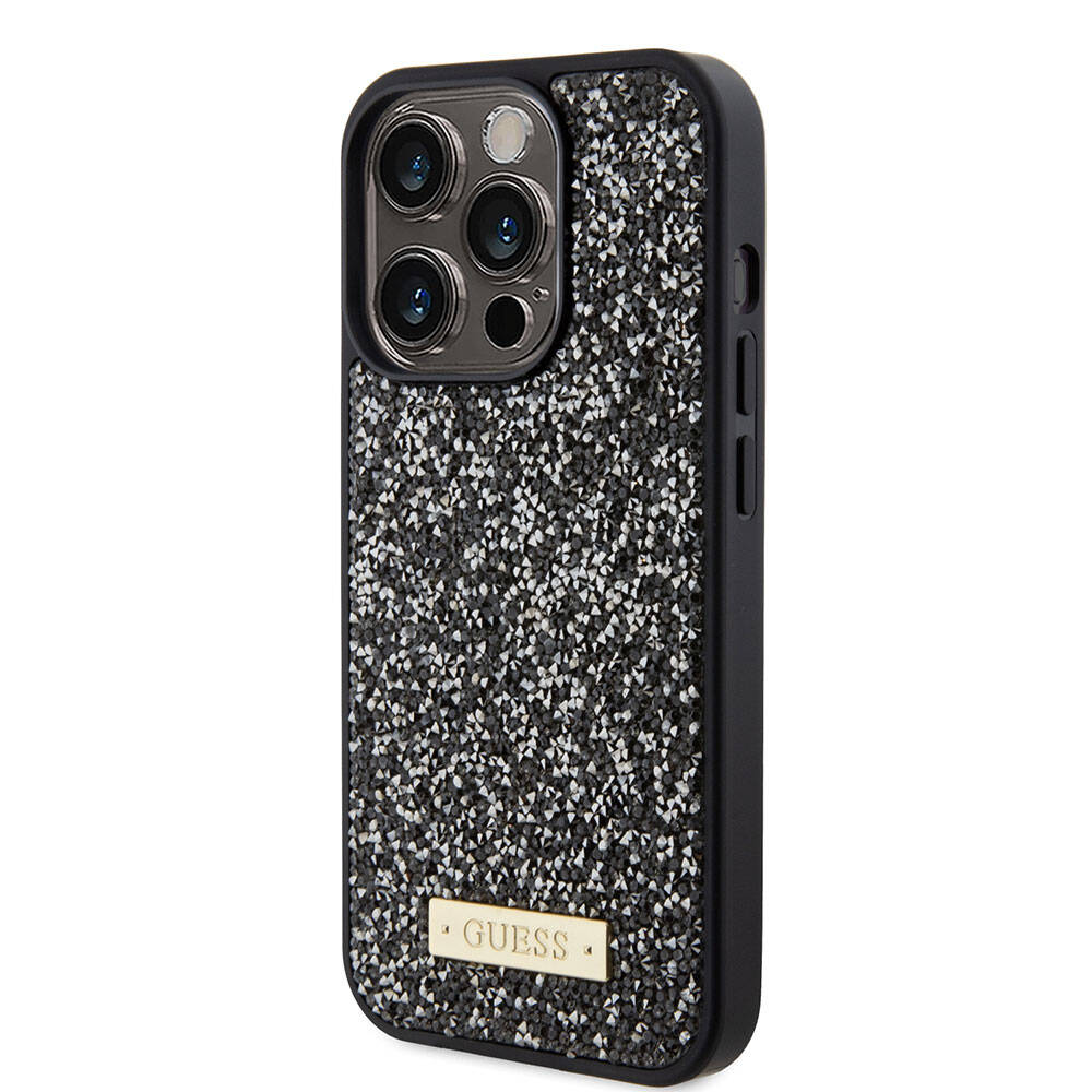 Apple iPhone 15 Pro Uyumlu Kılıf Guess Orjinal Lisanslı Taşlı Arka Yüzey Metal Yazı Logolu Kapak - 9